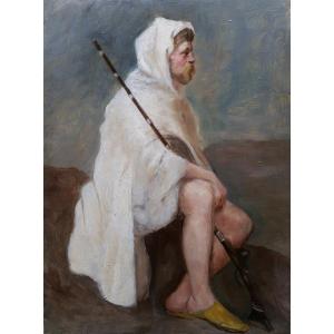 French School Of The 19th Century, Young Man In Oriental Costume Holding A Gun