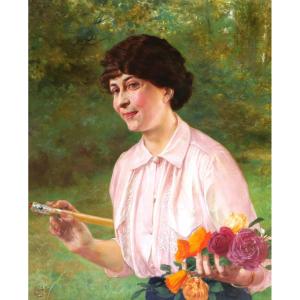 Georges Récipon, Portrait Of A Woman In The Garden