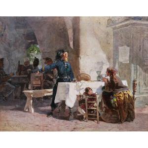 Paolo Riccardi, Bersagliere, Beggar And Child In An Inn