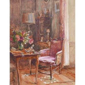 Henri d'Hauterive, Interior With Armchair And Small Flowered Louis XV Table