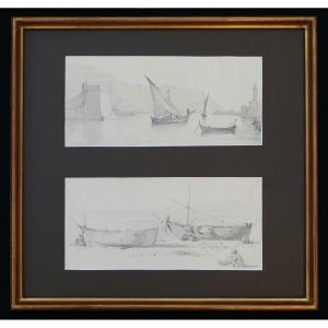 French School Circa 1850, Two Lively Views In The Mediterranean