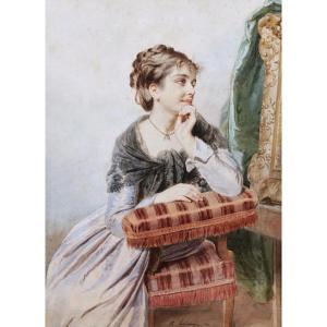 Henri Guillaume Schlesinger, Young Woman Admiring A Painting