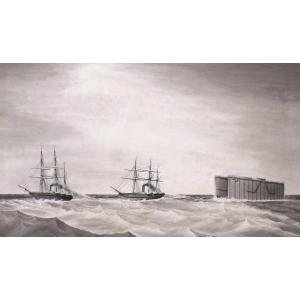 French School In 1868, Towing A Floating Dock Towards Alexandria (large Format)