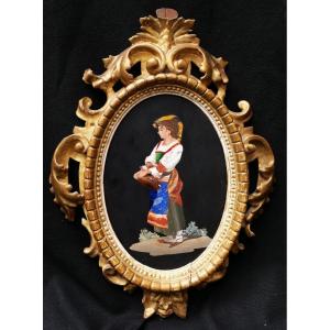Workshop Of Tito Francolini, Italian Girl With Tambourine, Pietre Dure Plaque