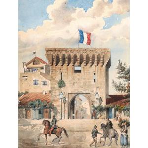 André Jean Boudoy, Lively View In Front Of The Porte Limbert In Avignon