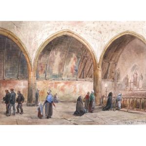 Paul Louis Léger Chardin, Lively View Of The Interior Of The Chapel Of Kermaria In Plouha