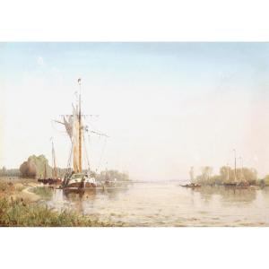 French Or Dutch School Circa 1860, Boats On A River
