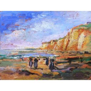 Attributed To Paul-élie Gernez (onnaing, 1888 – Honfleur, 1948), Women On The Beach, Normandy