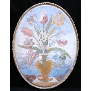 Lodovico And Renzo Cupioli, Oval Scagliola Plaque Decorated With A Flower Vase