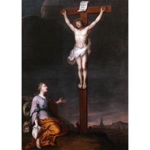 17th Century French School, Crucifixion With Mary Magdalene