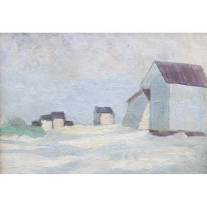 French Or Belgian School Circa 1900, Bathing Cabins In The Dunes