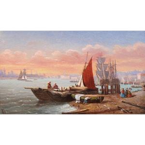 19th Century French School, Lively View Of An Italian Or Oriental Port (constantinople?)