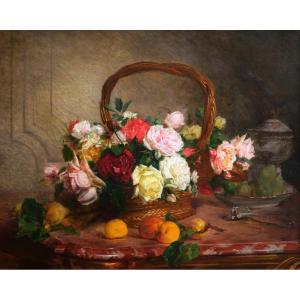 Paul Claude Jance, Still Life With Flowers And Fruit
