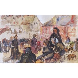 Paul-émile Colin, Market Scene In Brittany