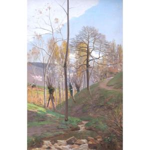 Auguste De Beaumont, Landscape With Harvesters At Collonges, Near Geneva (large Format)