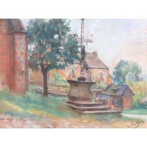 Marthe Pasteur, View Of A Village With A Wrought Iron Cross