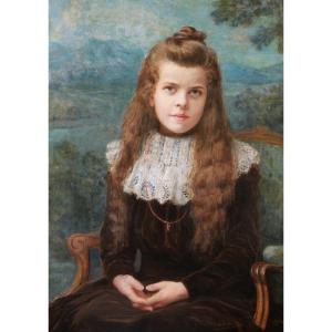 Georges Victor Claude, Portrait Of A Little Red-haired Girl With A Coral Necklace
