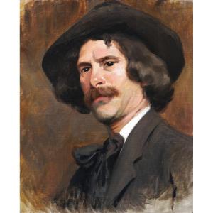 French School Circa 1910, Self-portrait Of An Artist With A Mustache