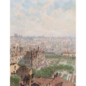 French School, Early 19th Century, Lively View Of Paris With The House Of The Painter Le Brun