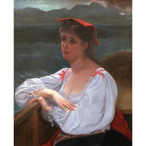 Perrine Viger Du Vigneau, Woman From Naples In A Boat, Vesuvius In The Distance (large Format)