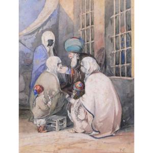 Attributed To Pierre Antoine Labouchère, Family Scene In The Street In Algeria