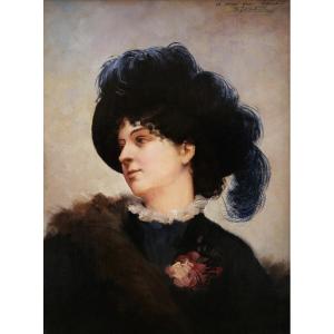 émile Henri Laporte, Portrait Of A Woman With A Feathered Hat