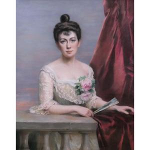 Fanny Fleury, Portrait Of A Young Woman With A Fan (large Format)