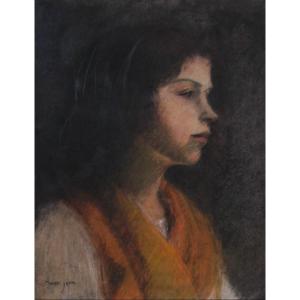 Edmond Aman-jean, Portrait Of A Young Girl In Profile