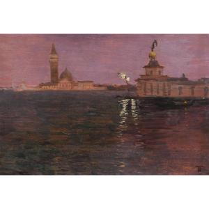 Attributed To Fernand Houget, Night View Of The Island Of San Giorgio Maggiore In Venice