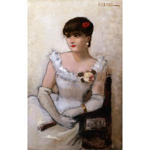 Eugène Jérôme Auguste Roedel, Elegant Woman Seated With A Fan (la Goulue?)
