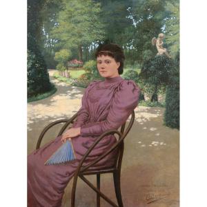 Jeanne Devoisins, Woman With A Fan Seated In A Garden In Piacenza, Italy