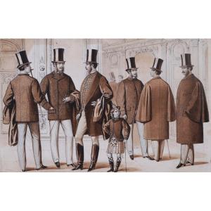 French School Circa 1870-1880, Men's Fashion, Pair Of Drawings