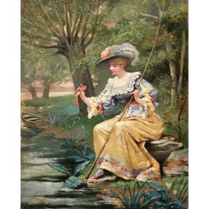 French School, Late 19th Century, The Fisherwoman