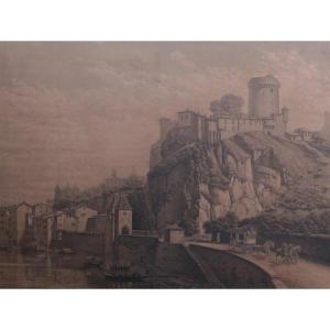 Joseph Cerdon, Lively View In Front Of The Château De Pierre Scize In Lyon (very Large Format)