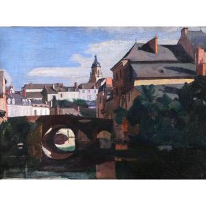 French School Circa 1910-1920, View Of Auray In Brittany, Painting