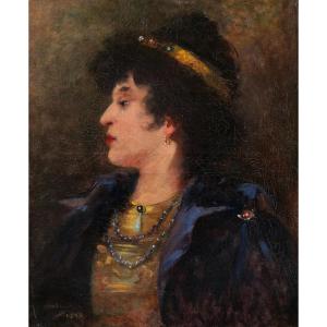 José Mercedes Ortega, Profile Portrait Of A Richly Adorned Woman, Probably An Actress