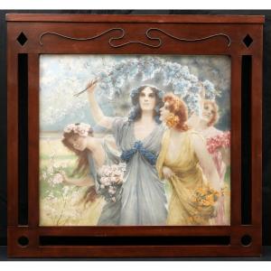 Stained Wooden Frame In The Viennese Secession Style, Austrian Work Circa 1900