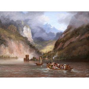19th-century French School, Lively Romantic Landscape, In Austria Or On The Danube