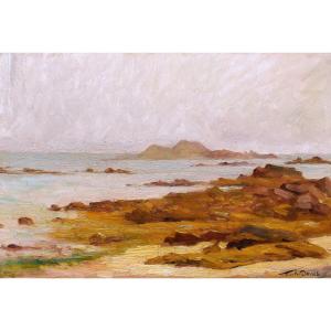 Charles Clément Denet, Rocky Coast Landscape In Brittany, Marine Painting