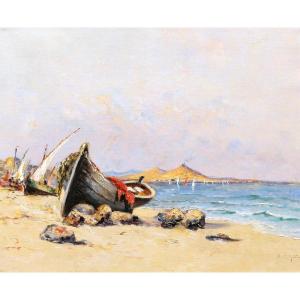 émile Marie Honoré Maillard, Boats On The Beach In The Bay Of Naples