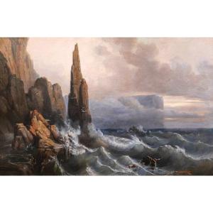 Auguste étienne François Mayer, View Of Magerøya Island In Norway In Rough Weather