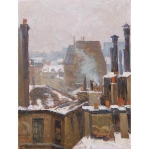 Henry Sené, Roofs Of Paris Under The Snow, Rue De Sèvres (painting)