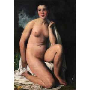 Paul Charavel, La Baigneuse Au Crépuscule, Large-format Painting (art Deco Nude)