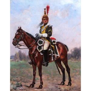 Albert Ferdinand Le Dru, Imperial Guard Dragoon Of Napoleon On Horseback, Militaria Painting
