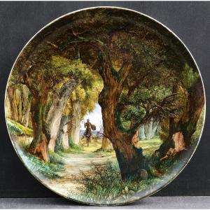 Eugène Schopin And Montigny-sur-loing, Large Round Dish With Knight, Impressionist Barbotine