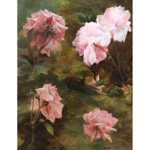 Gustave Bienvêtu, Roses, Still Life Painting Of Flowers