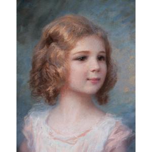 André Spitz, Portrait Of A Little Girl With Blond Hair, Pastel Drawing Of A Child