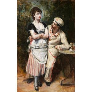 Marcellin Gilbert Desboutin, A Romantic Scene At The Open-air Café, Painting