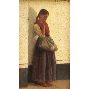 émile Louis Salomé, A Pensive Young Girl, Italy, Painting