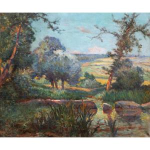 André Vautier, Provence Landscape With Pond, Painting